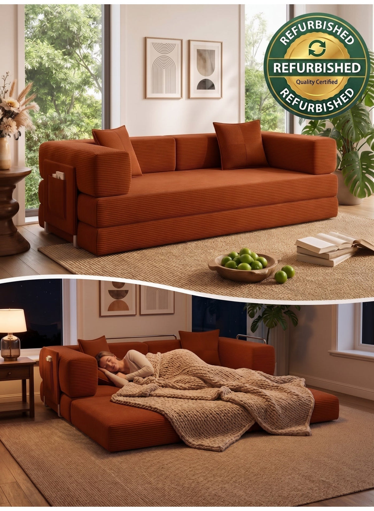 Open Box Convertible Floor Sofa Bed – Mustard Yellow – image 4