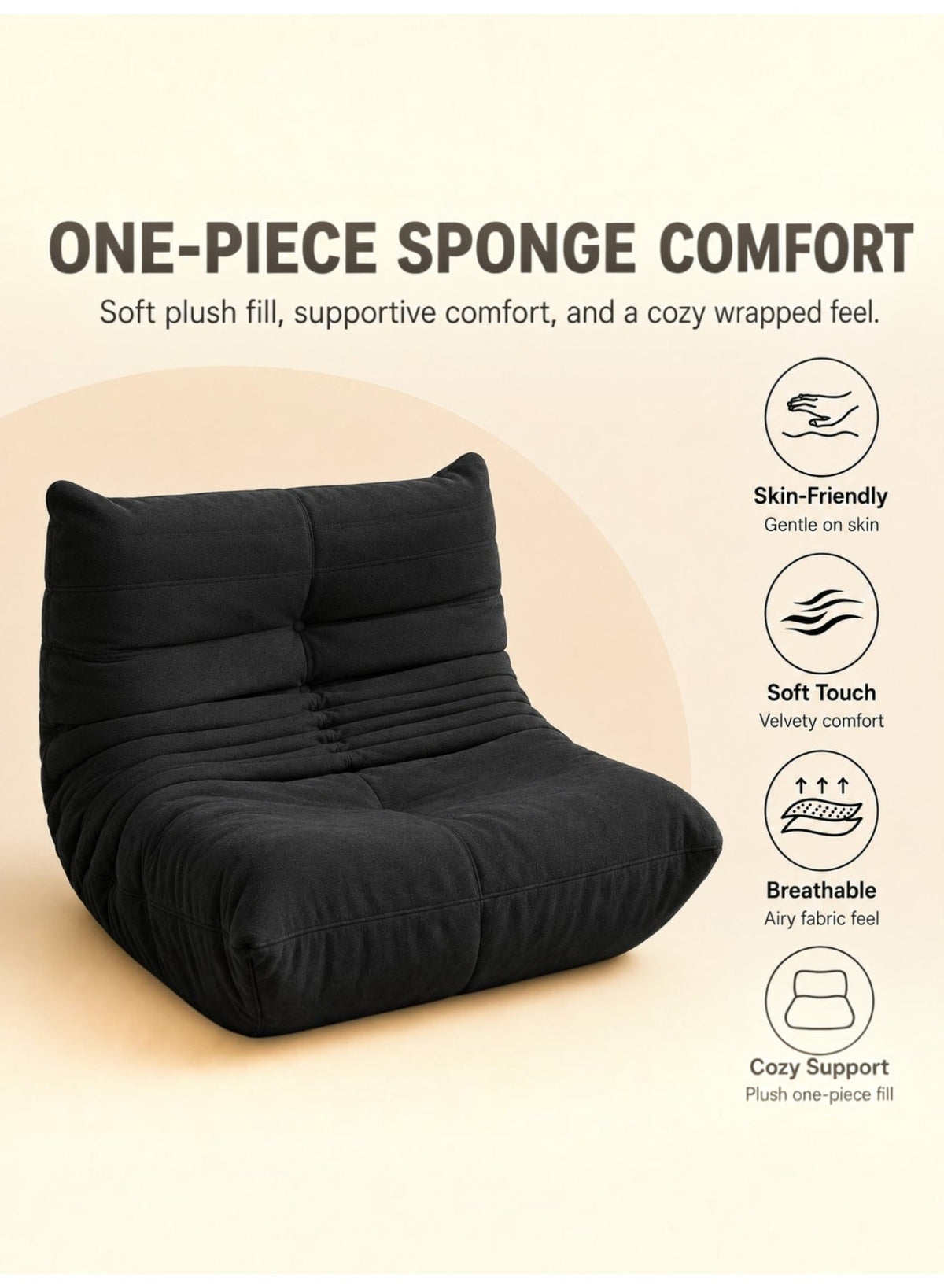 Adult Bean Bag Chair – 1-Seater / Black