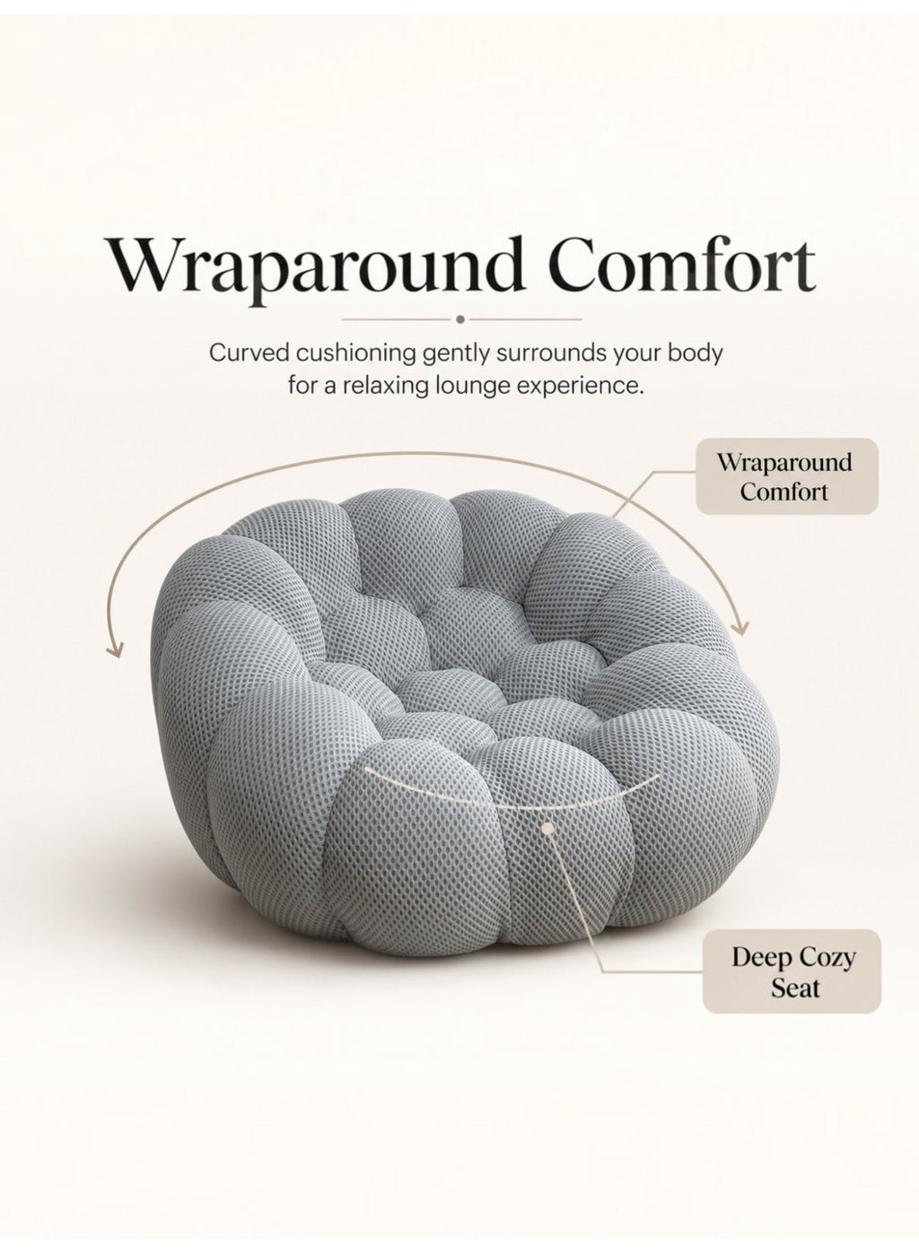 Oversized Bubble Sofa, Grey – 1-Seater