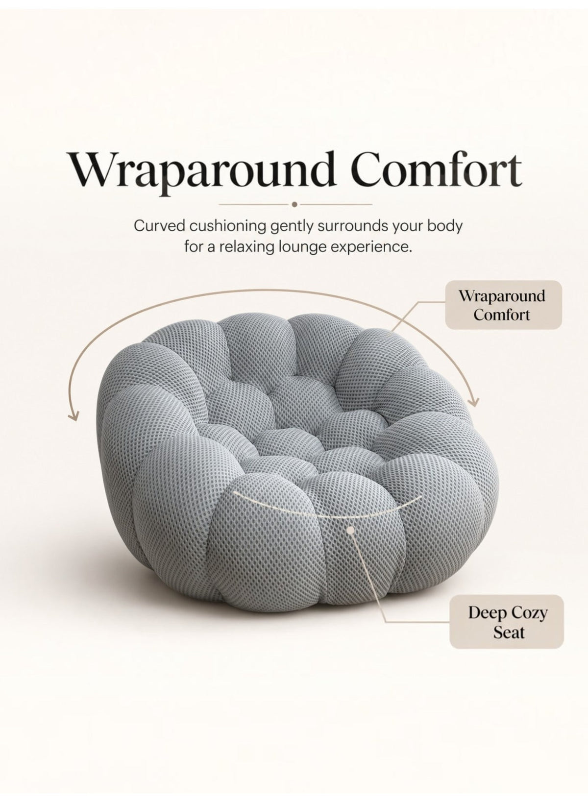 Oversized Bubble Sofa, Grey – 1-Seater