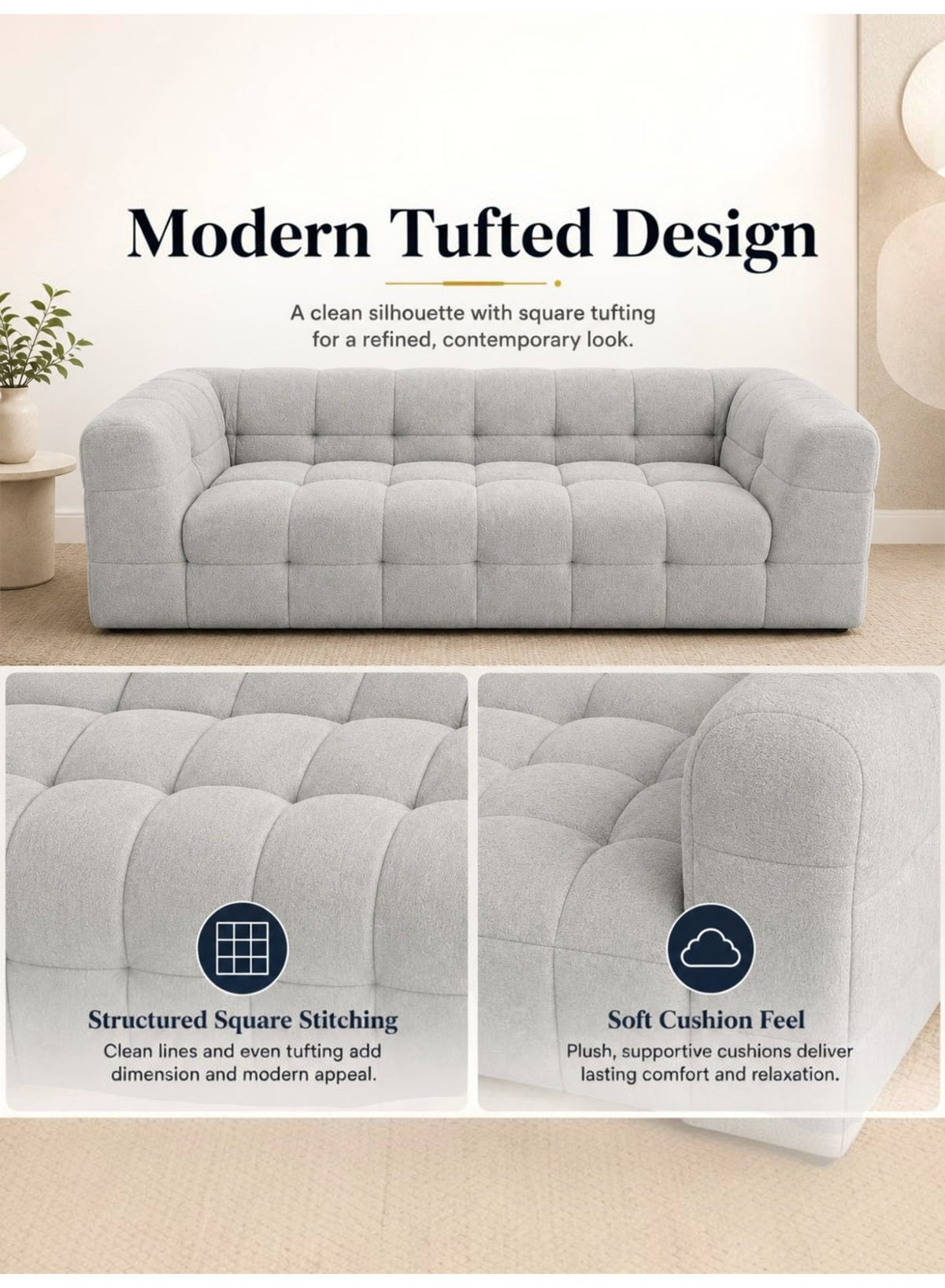 Modern Modular Sofa 200 cm – Grey