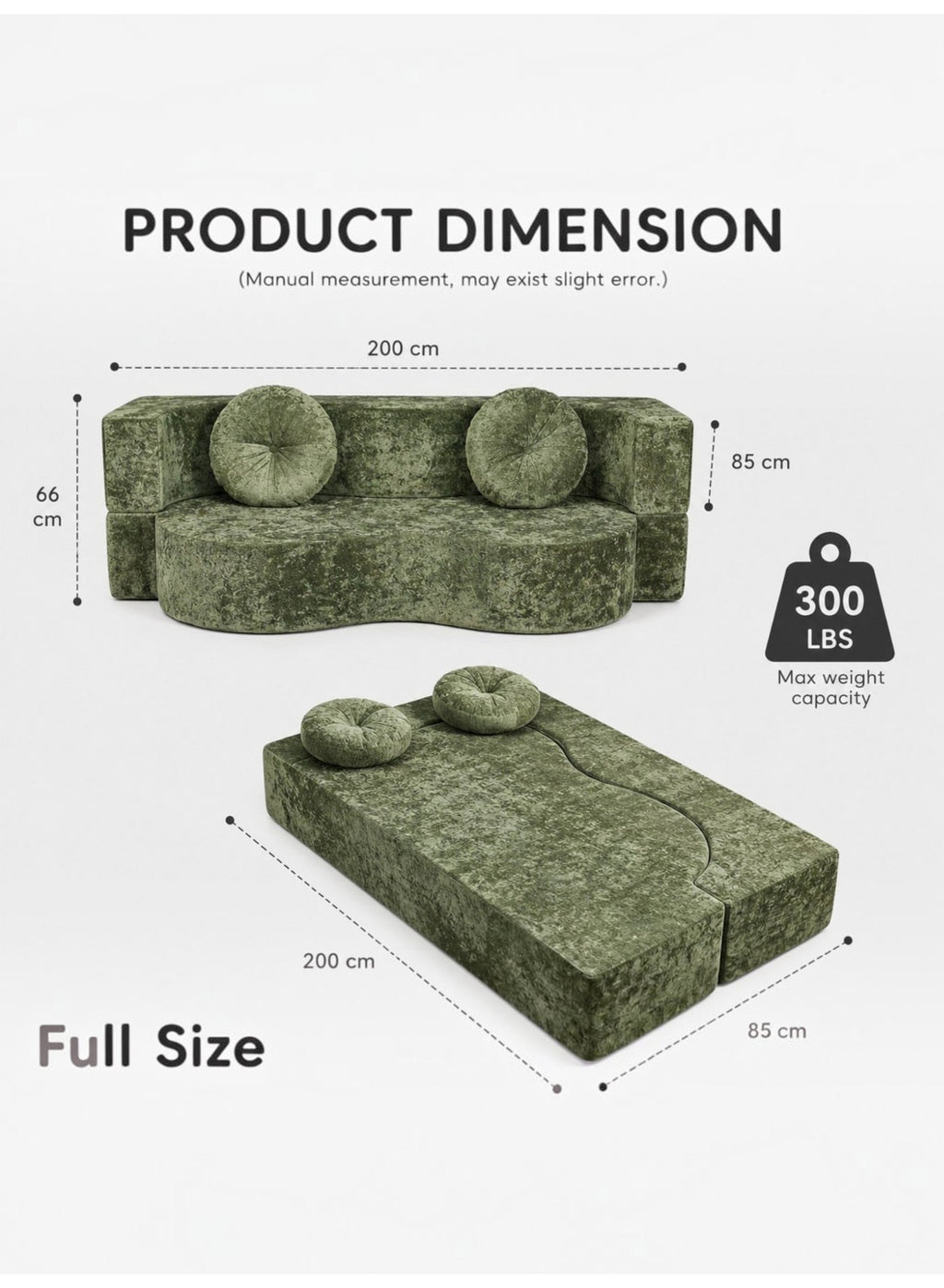 Folding Futon Sofa Bed – Green – image 8