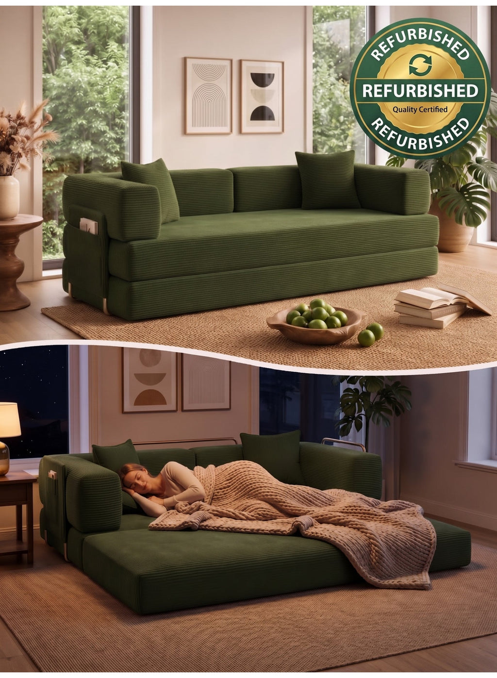 Open Box Convertible Floor Sofa Bed – Mustard Yellow – image 3