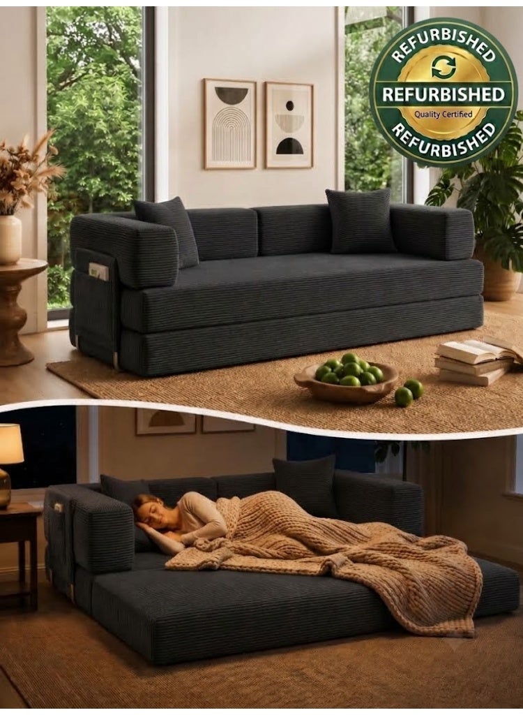 Open Box Convertible Floor Sofa Bed – Mustard Yellow – image 6
