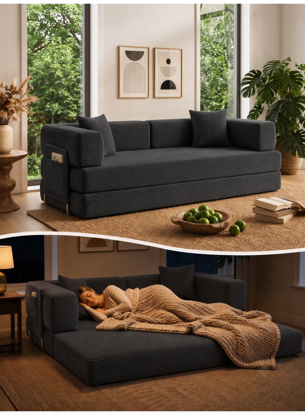 Open Box Convertible Floor Sofa Bed – Prussian Blue – image 6