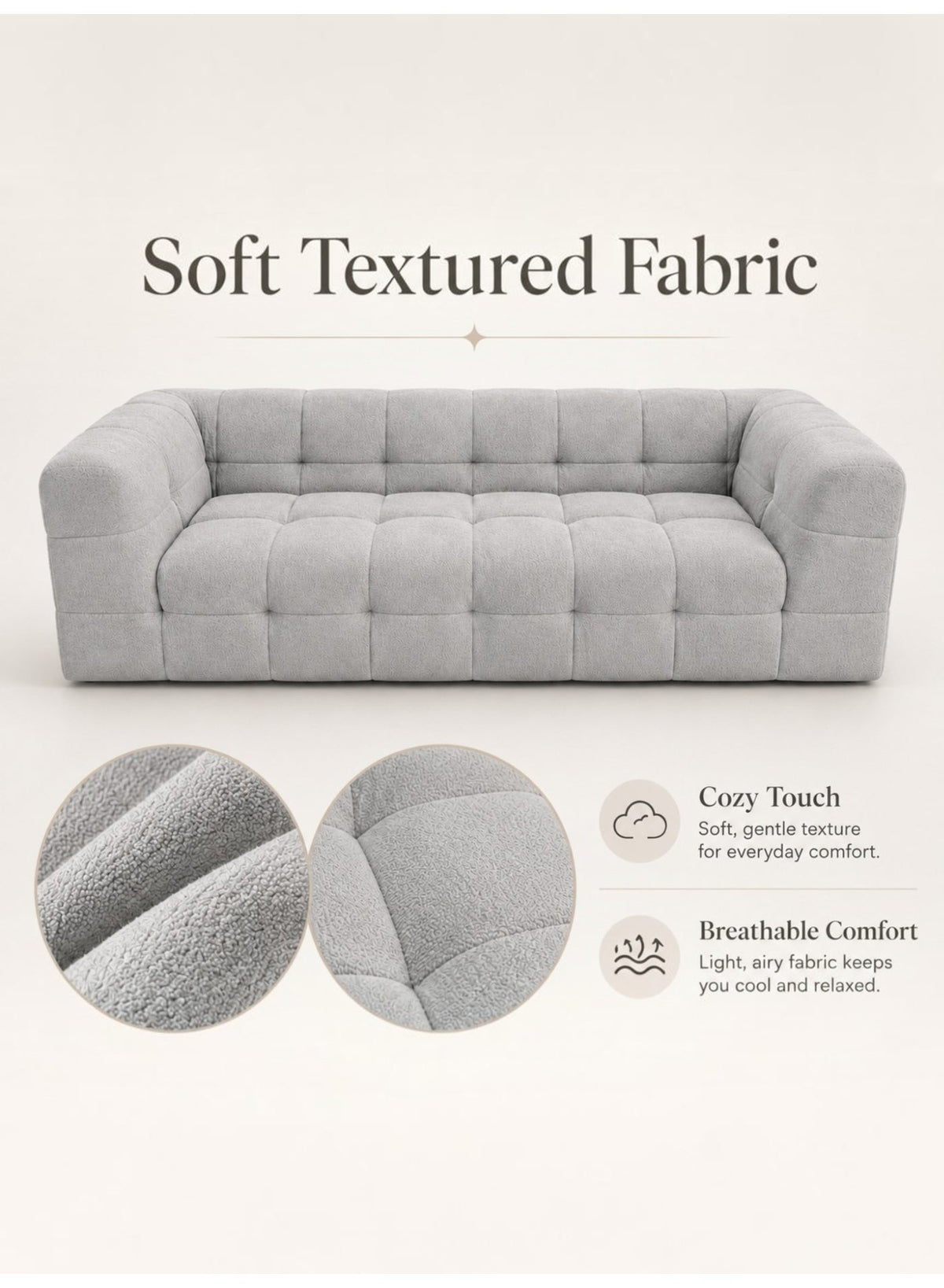 Modern Modular Sofa 200 cm – Grey