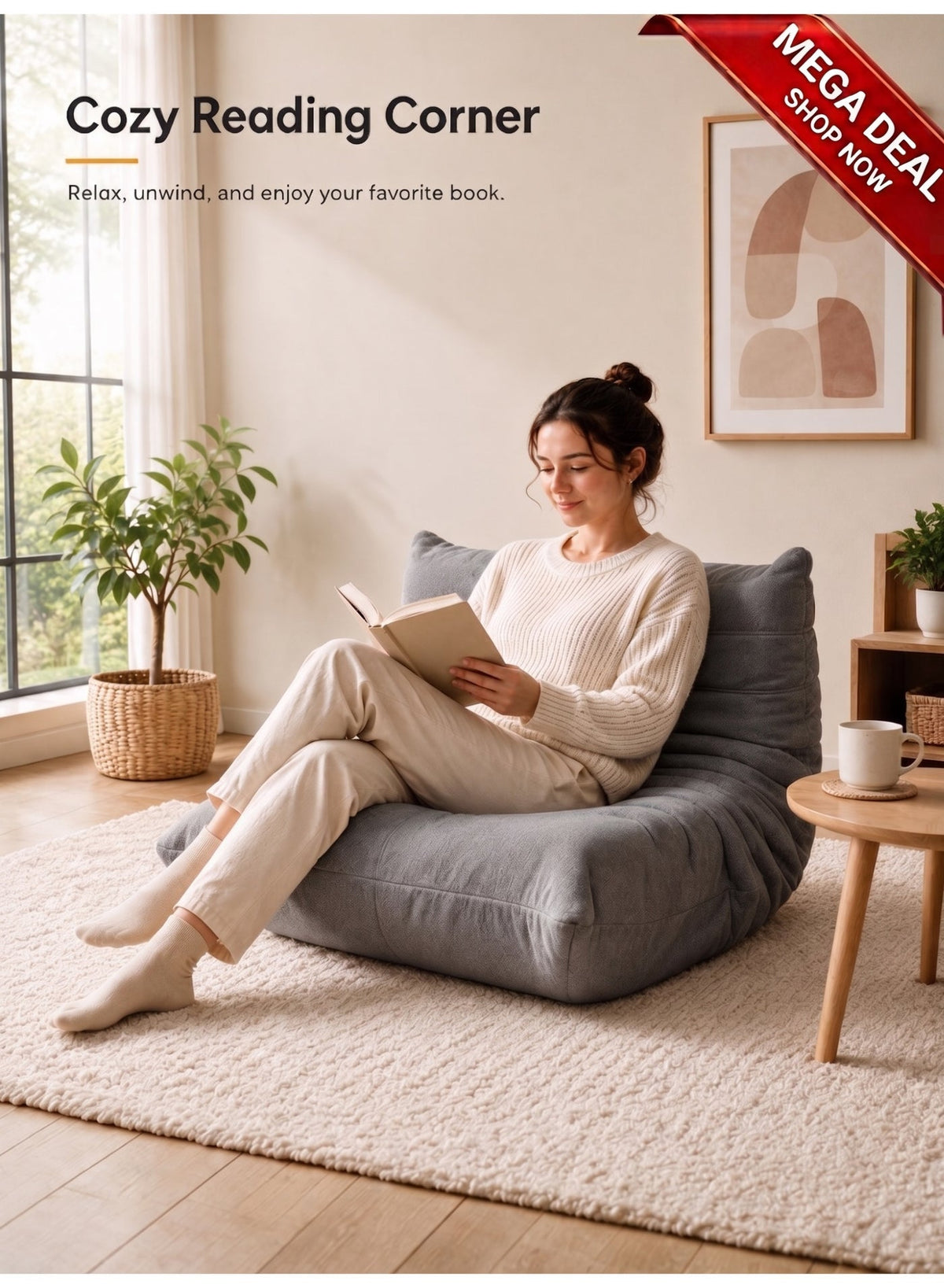 Adult Bean Bag Chair – 1-Seater / Grey