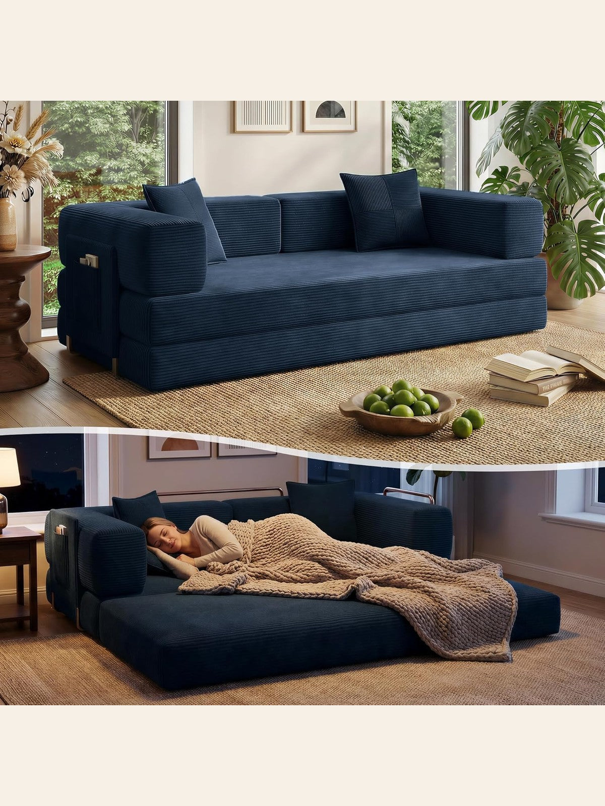 Convertible Floor Sofa Bed – Navy Blue – image 1
